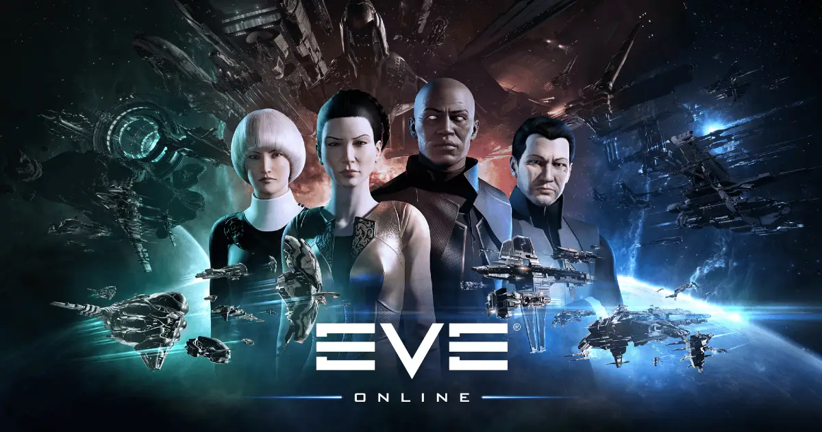 four main character for EVE Online together with a sci-fi space setting