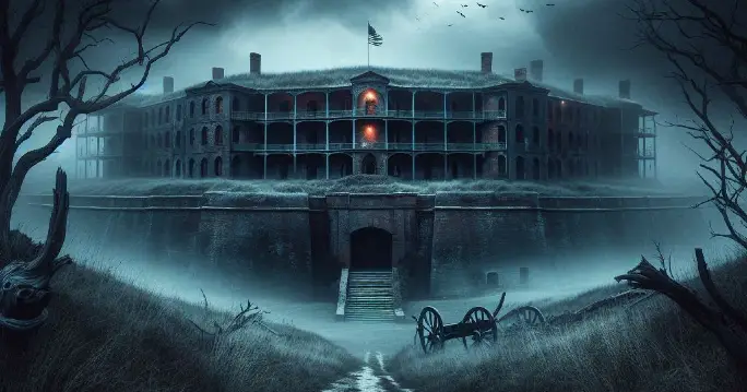 Spooky haunting looking american fort from a distance