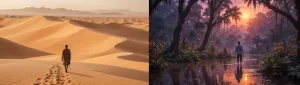 Sahara Desert and a rain forest symbolizes the pump theory